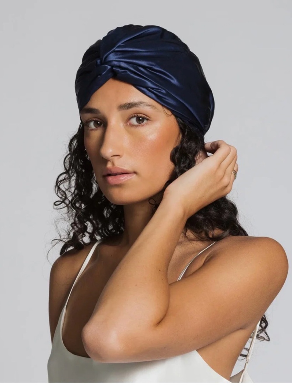 Satin Bow Bonnet Headwrap (Navy Blue)